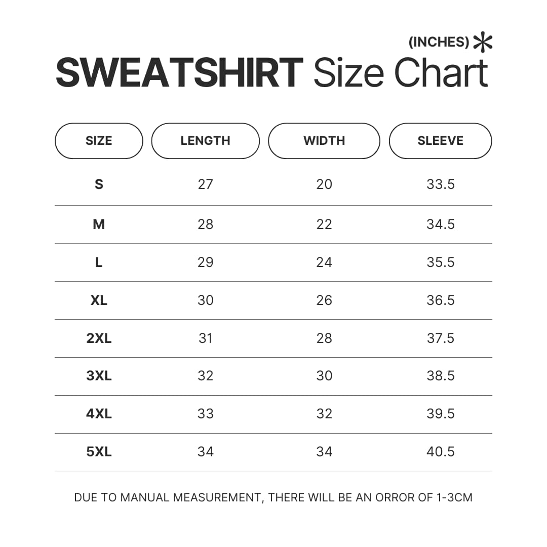 Sweatshirt Size Chart - Oyasumi Punpun