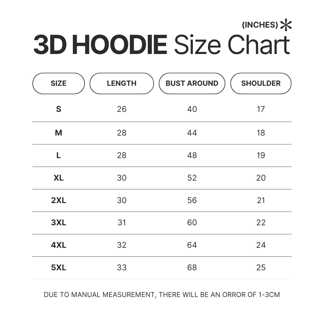 3D Hoodie Size Chart - Oyasumi Punpun